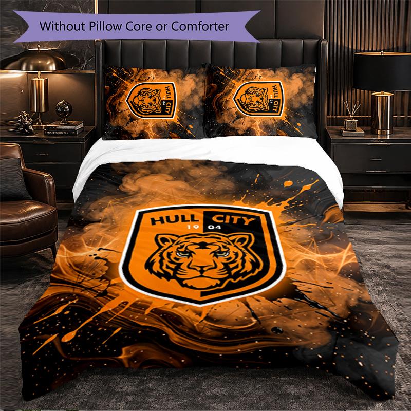 Hull City Football 3-teiliges Bettwäsche-Set Weiches Bettbezug-Set mit Kissenbezügen Bedrucktes Schlafzimmer-Deko-Set für Zuhause