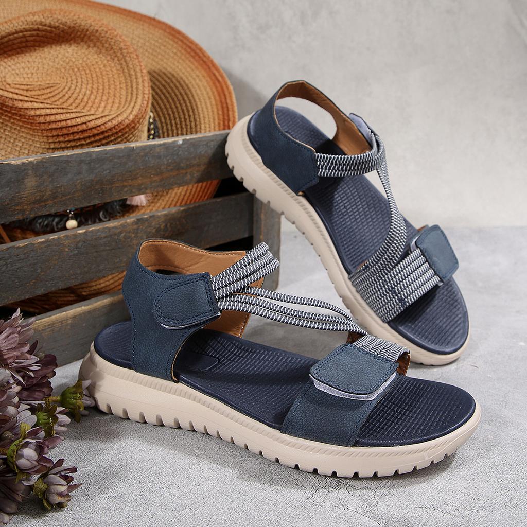 New European and American sandals large size sewing line wedge casual Velcro sandals
