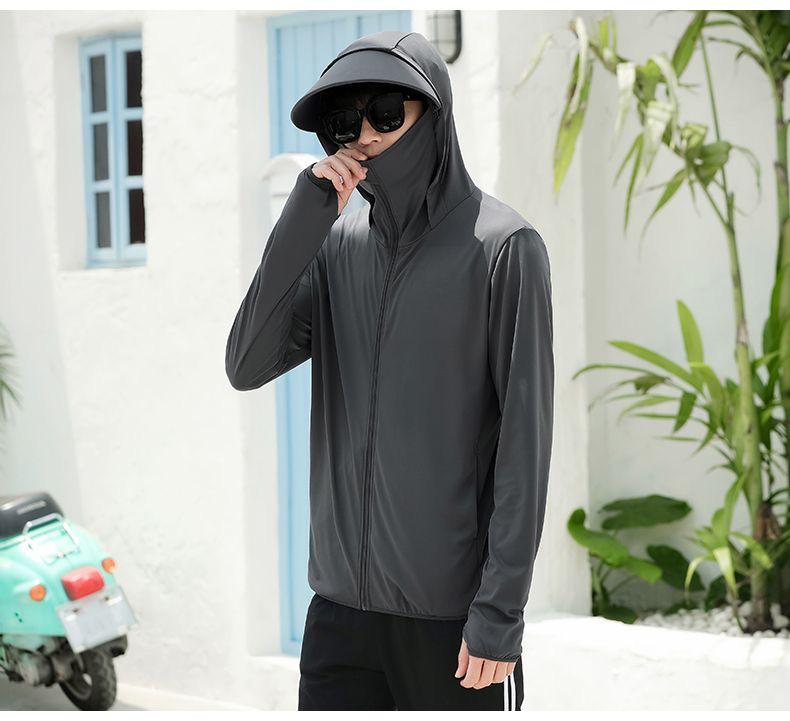 Men's Ultra-Thin Ice Silk Hooded Sun Protection Windbreaker for Outdoor Fishing