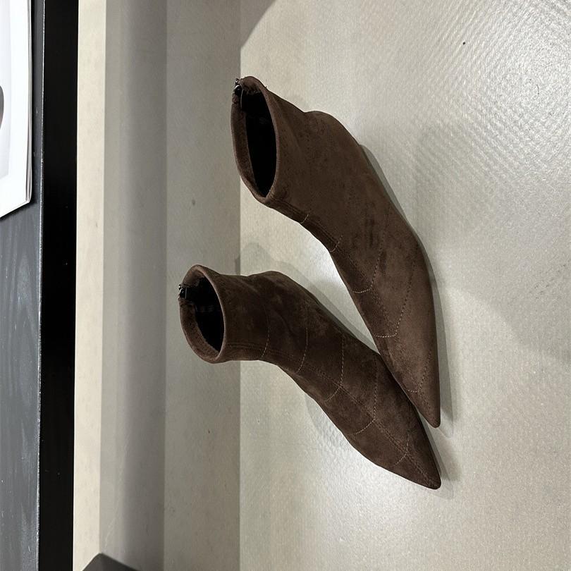 2025 nové podzimní a zimní špičaté boty s plochou podrážkou dámské semišové tenké boty všestranné elastické boty všestranné dámské kotníkové boty