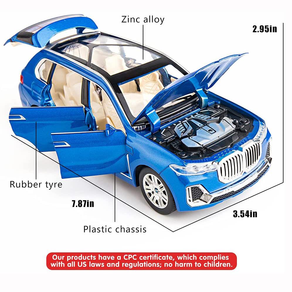 1/24 Scale X7 SUV Model Car Toy, Zinc Alloy Pull Back Toy Car with Sound and Light for Kids Boy Girl Gift