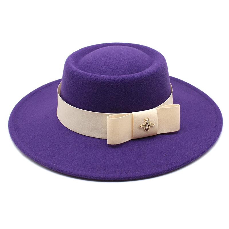 British Elegant Ring-Shaped Concave Flat-Topped Woolen 8.5Cm Top Hat Men'S And Women'S Flat-Topped Woolen Top Hat