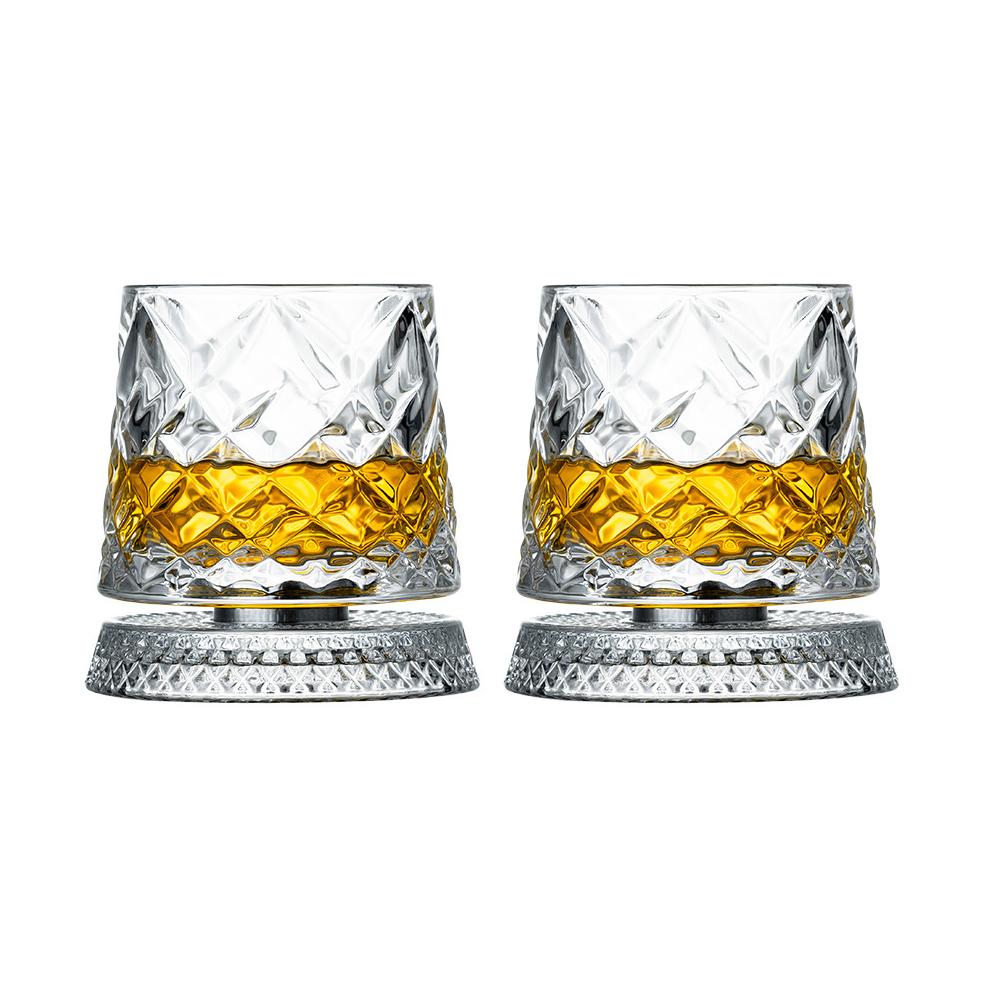 2 Stück Hohe Transparenz Kristall Drehbar Glasbecher, Lustiger Dekompressions Drehbarer Becher Mit Glasboden 360° Drehbar Whiskeyglas