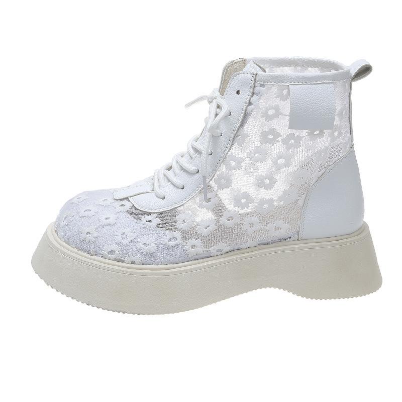Fashion 2025 New Women's Sandals Thick Sole Lace Mesh Lace-up Embroider Women's Boots Dress Forest Anti-Slip Sole Breathable Zapatillas