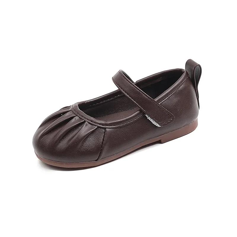 Girls Soft Sweet Princess Dance Shoes for Party Wedding Children's Fashion Pleated Leather Shoes Kids New Chic Solid Color Flats