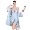 Summer sexy V-neck suspender shorts pajamas three-piece women's sweet ice silk cool loungewear ins style
