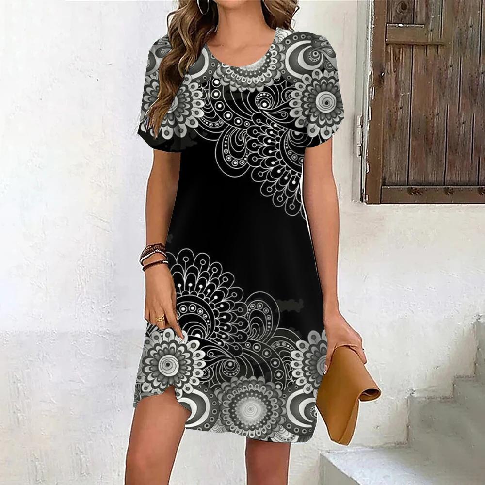 Fashion 3D Print Summer Dress Loose Casual Short Sleeve O-Neck Mini Dress