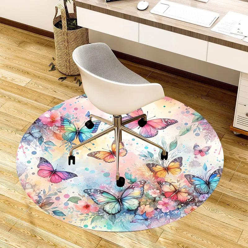 1pc Office Carpet Chair Mats Colorful Butterflies Watercolor Floral Perfect for Decorating Office Chairss, Or Bedrooms.YDT361