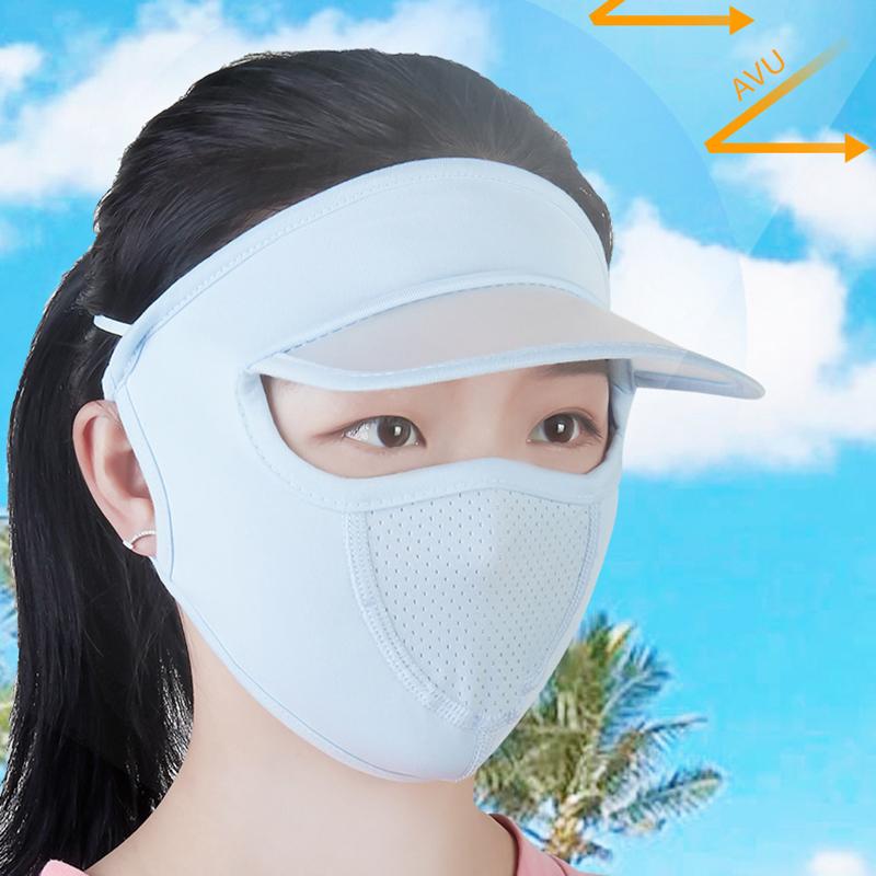 Women Summer Sun Hat With Mesh Breathable Ice Silk Mask Outdoor Worker Anti-Uv Full Face Cover Sunscreen Sunshade Cycling Cap