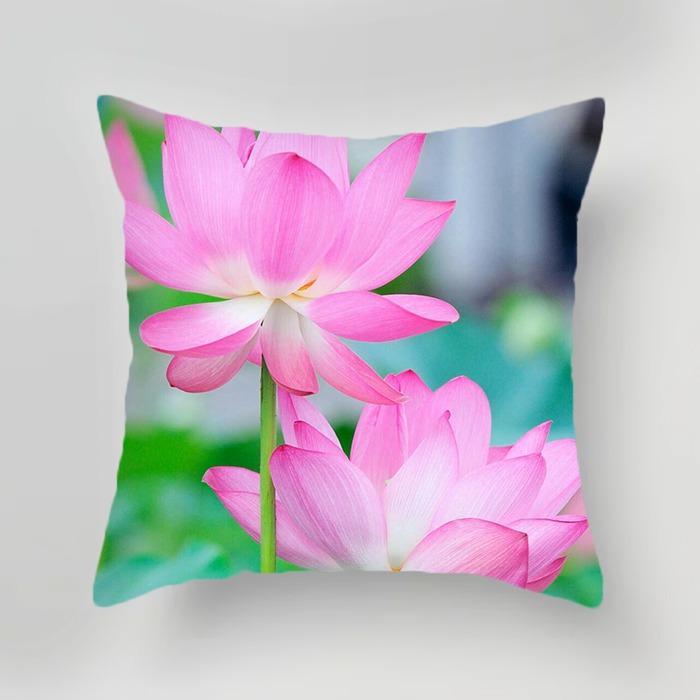 Plant Flower Lotus Pattern Decorative Pillowcase Living Room Bedroom Square Cushion Pillowcase
