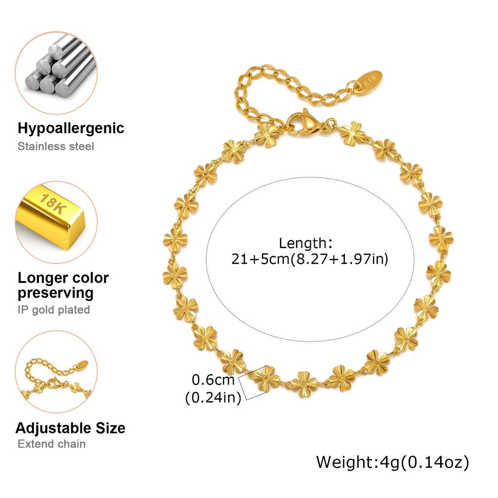 Luxury Four Leaf Clover Anklet for Women Gold Plated Stainless Steel Ankle Bracelet Fashion Elegant Foot Jewelry Beach Party