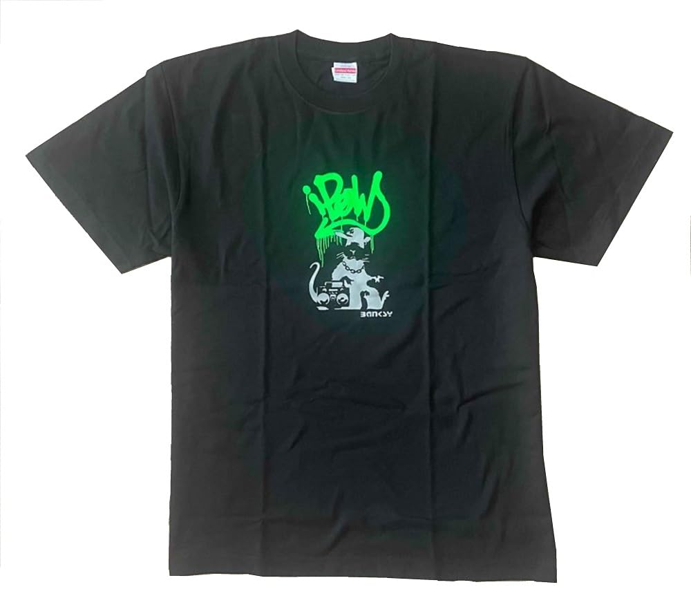 

[Street Art] Banksy T-Shirt HipHopRat (Black-Fluorescent Green) (L)