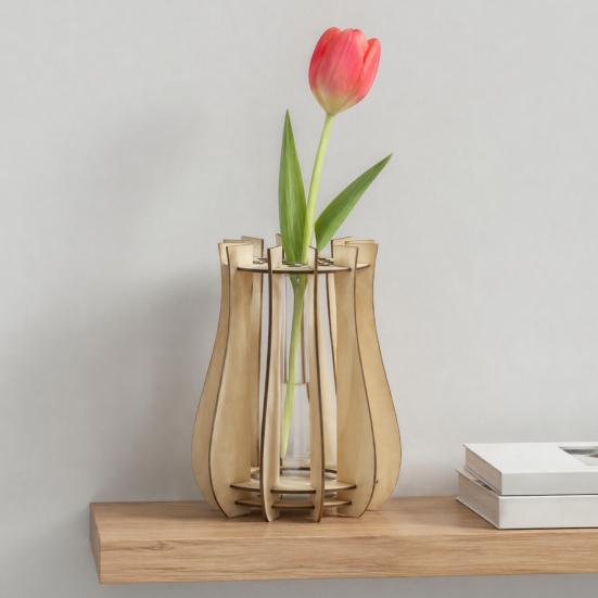 Handcrafted Floral Display for Shelf Wooden Puzzle Flower Vase, Stand Flowers or Minimalist Arrangement Pots Office Artificial Flowers, Decorative