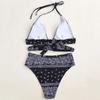 Women's Bandana Paisley Print High Waist Bikini Set, Halter Two Piece Swimsuit