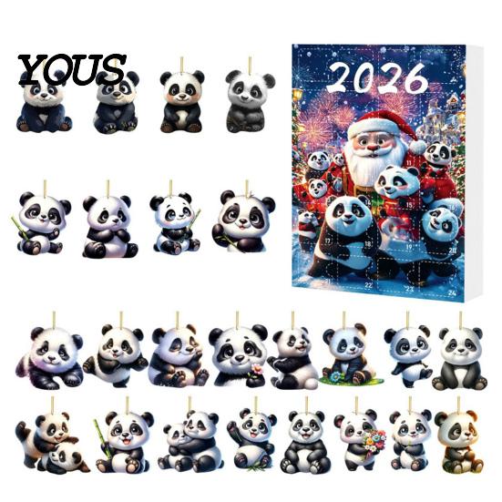 Christmas Countdown Calendar Panda Advent Calendars 2026, 2D Acrylic Cute Hanging Ornaments for Themed Party Favors Xmas Tree, 24 Days Calendar, Gifts
