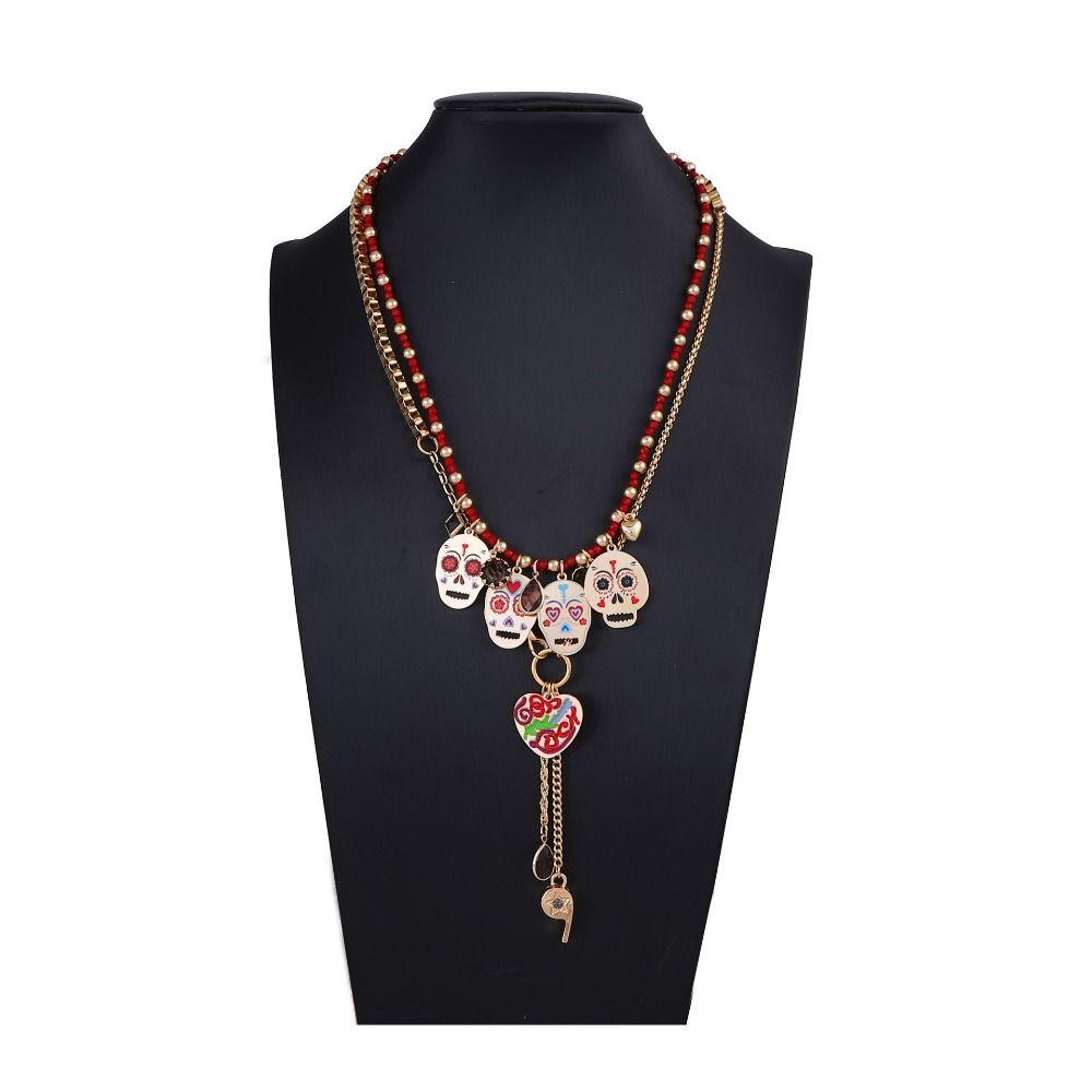 Literature Metal Skull Pendant Necklace Jewelry Set Vintage Earring Collarbone Chain  Autumn