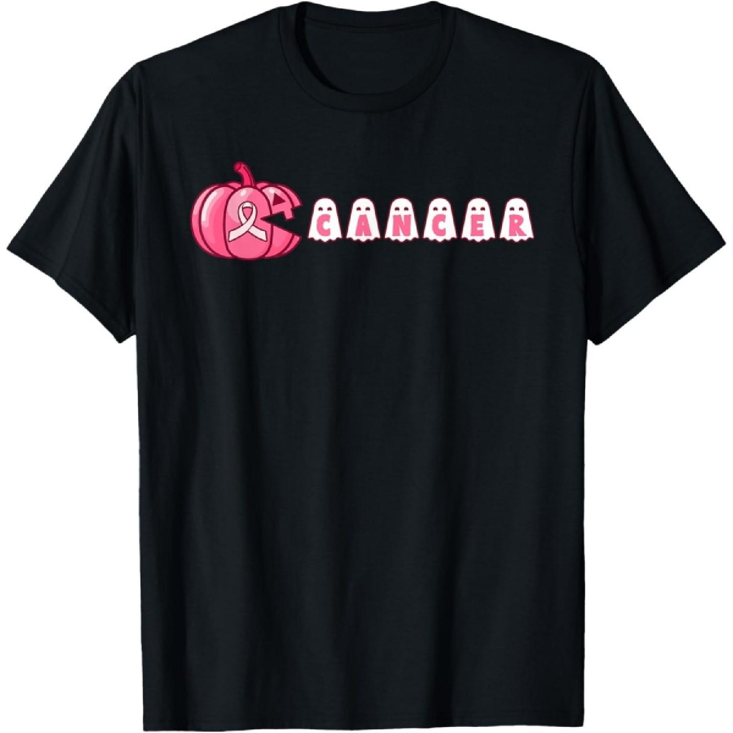 Halloween Pumpkin Eating Ghost Support Breast Cancer Warrior T-Shirt S