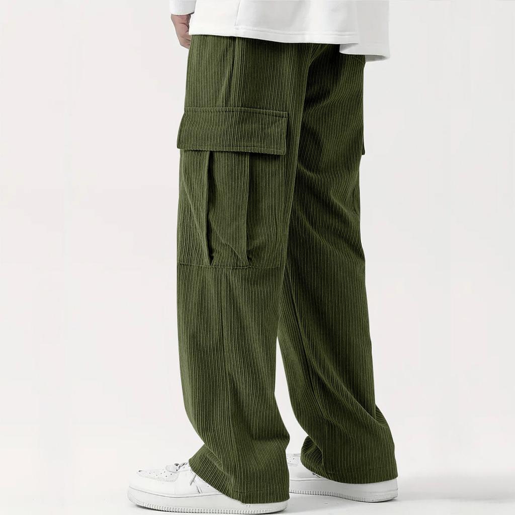 Men's Casual Versatile Retro Workwear Pants, Loose Straight Zipper Casual Pants