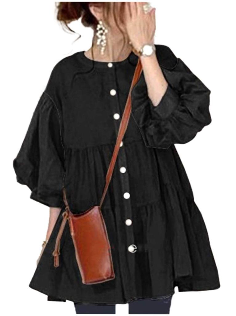 Lion Garden Fluffy Sheer Elegant and Sizes Women's Top, Casual, M-XL (Black, L)