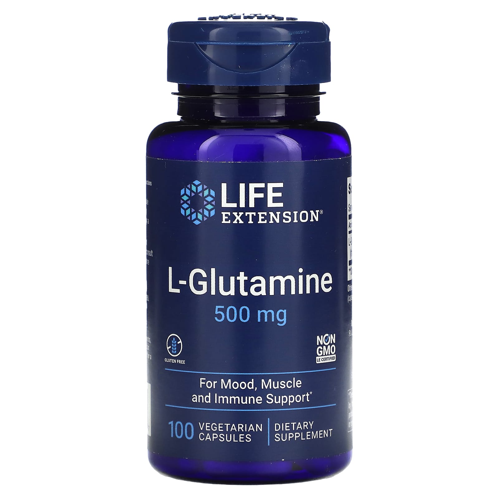 

Life Extension, L-глютамін, 500 мг, 100 вегетаріанських капсул