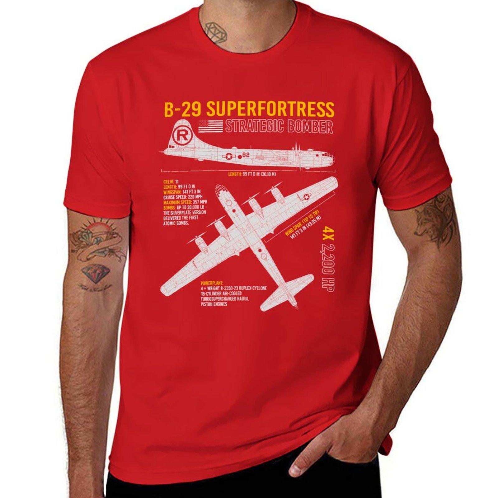 Бомбардировщик B-29 Superfortress Вторая мировая война Самолет США Самолет ВВС США Чертеж самолета Футболка аниме одежда винтажная графическая футболка Мужская футболка S