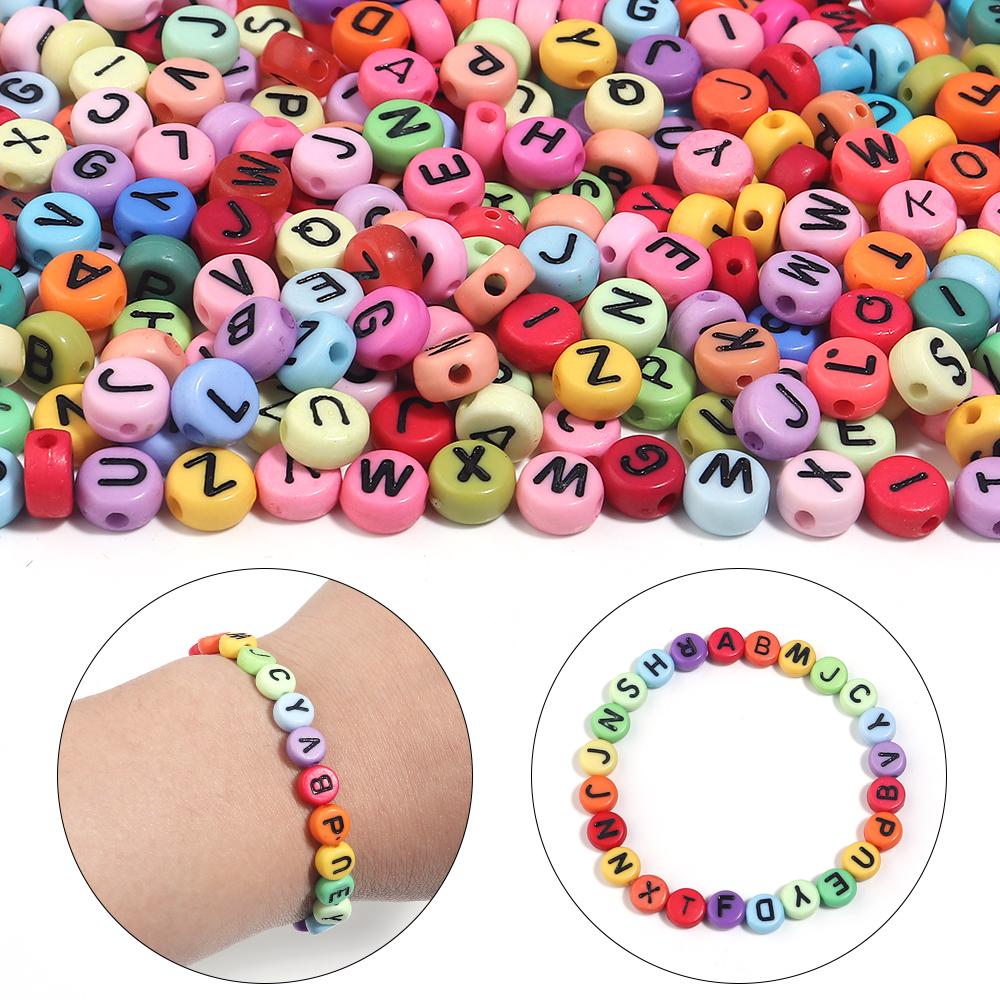 100pcs 6.8mm Acrylic Letters Beads Multicolor Flat Round Alphabet Loose Spacer Beads For Jewelry Making DIY Bracelet Accessories
