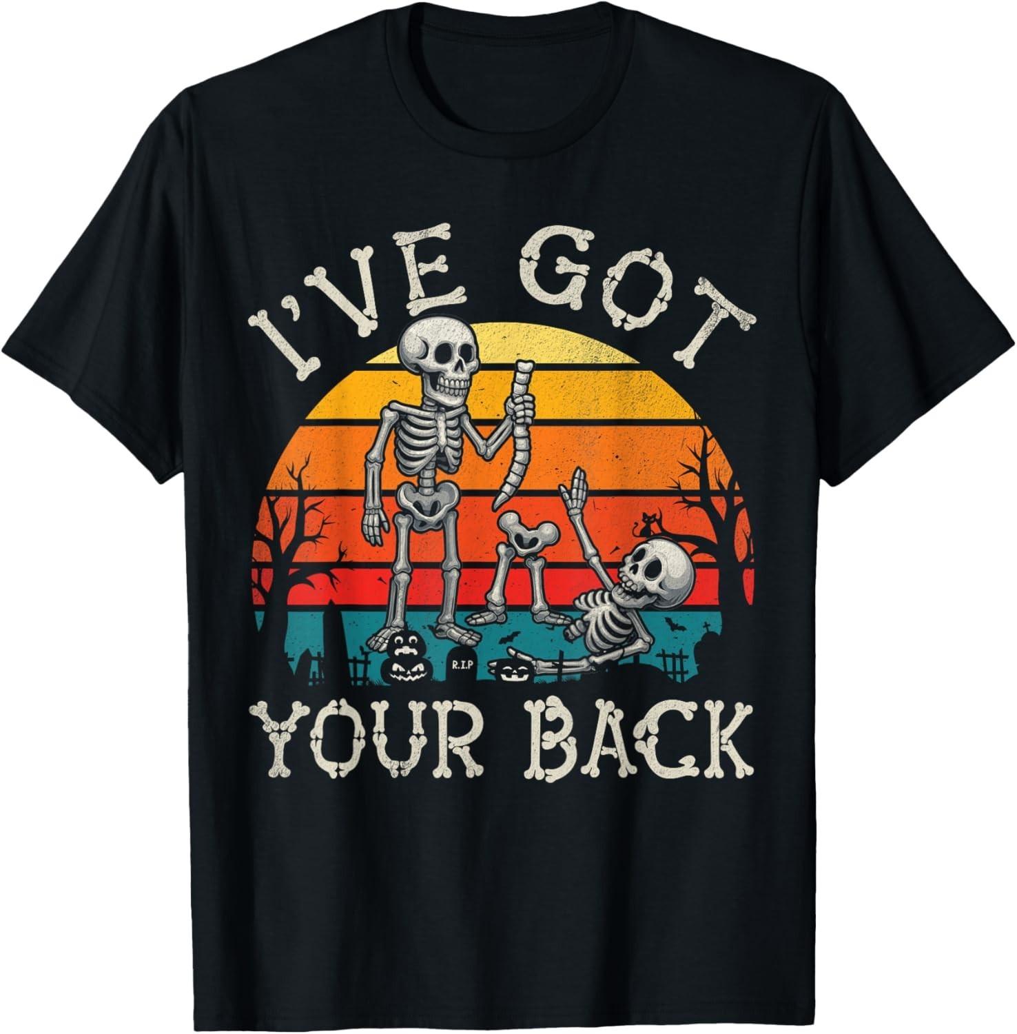 Retro I ve Got Your Back Funny Halloween Skeleton Costume T-Shirt Mens Womens Tees Top unisex T-Shirt Mens Womens Tees Top M