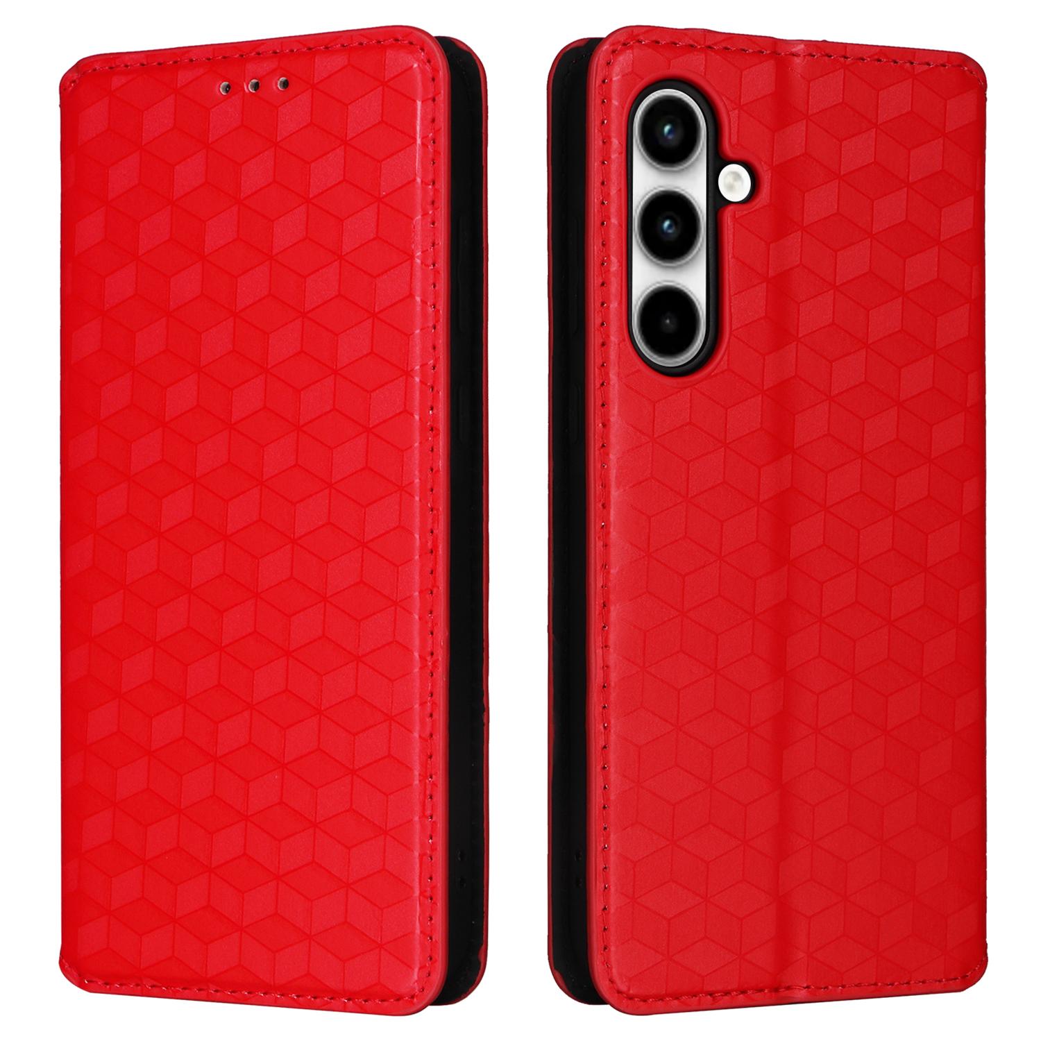 

Для Samsung Galaxy A35 5G телефон кошелек кожаный чехол ромб тиснением Red