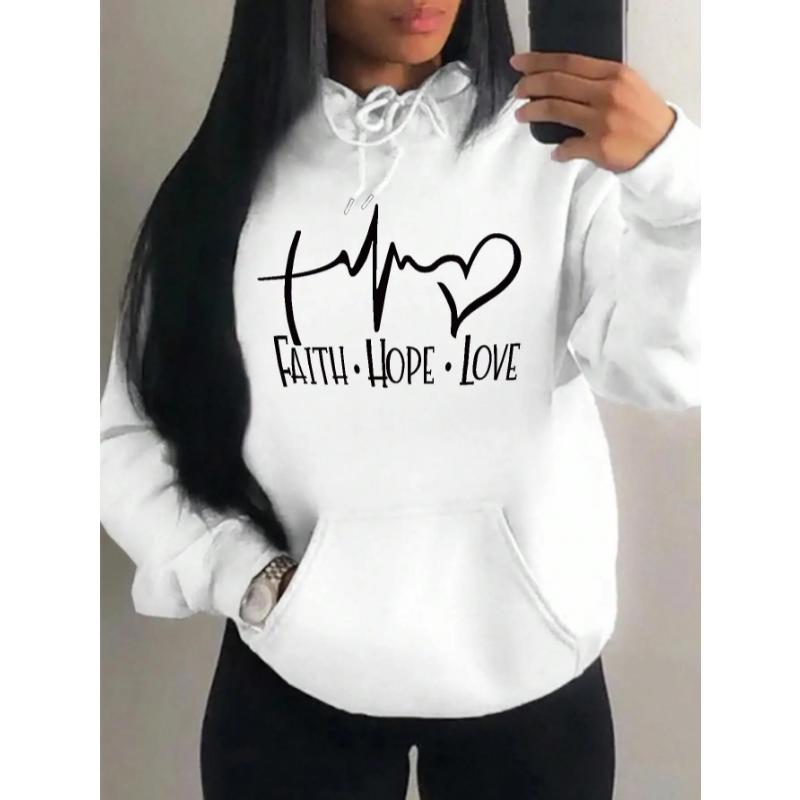 Faith Hope Love Letter Graphic Women Hoody Street Casual Loose Sweatshirt Autumn Fleece Hooded Hip Hop O-Neck Clothing Female