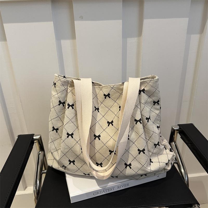 

2024 Winter Fashion Corduroy Printed Tote: Large Capacity, Chic Single Shoulder Handbag грязно-белый