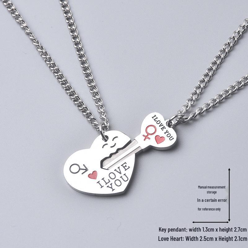 Qianji Love Key Engraved Couple Necklace Set: Creative Fashion Accessory for Partners and Students
