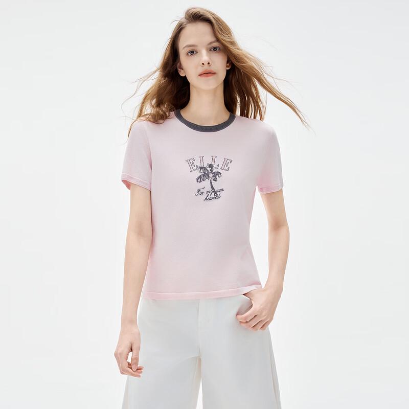 ELLE Women s French Contrast Jacquard Knit Short Sleeve Top S