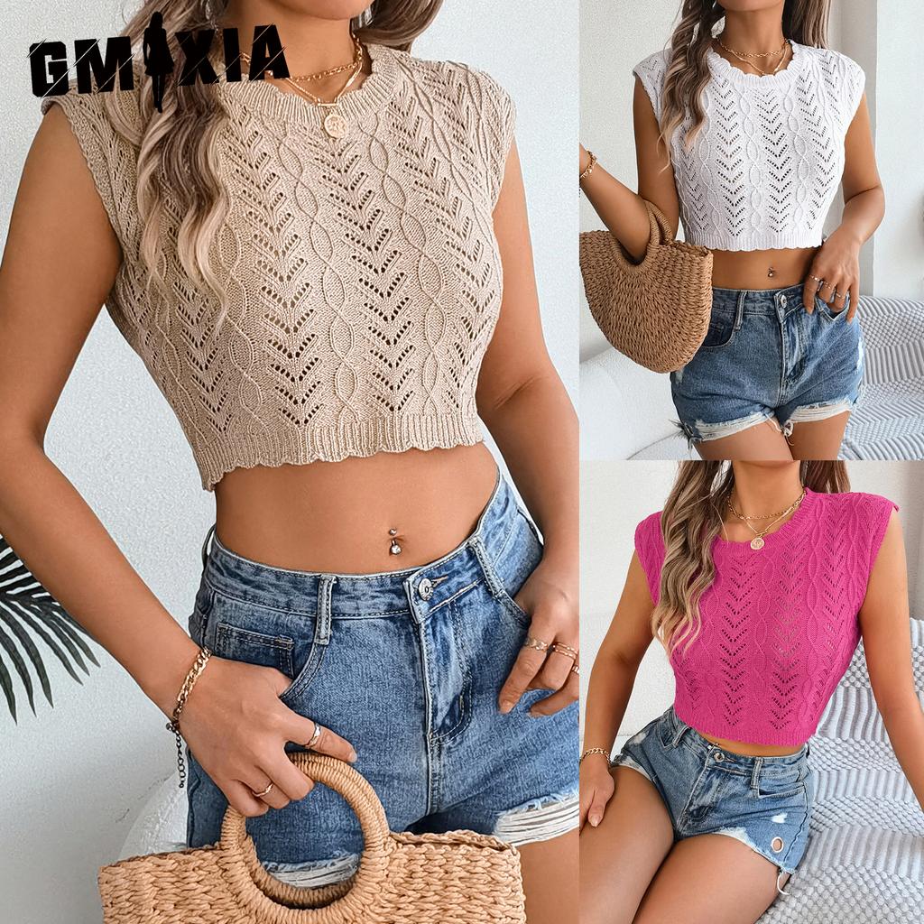 GMXIA Summer Hollowed-out Crop Top for Vacation Women's Wear