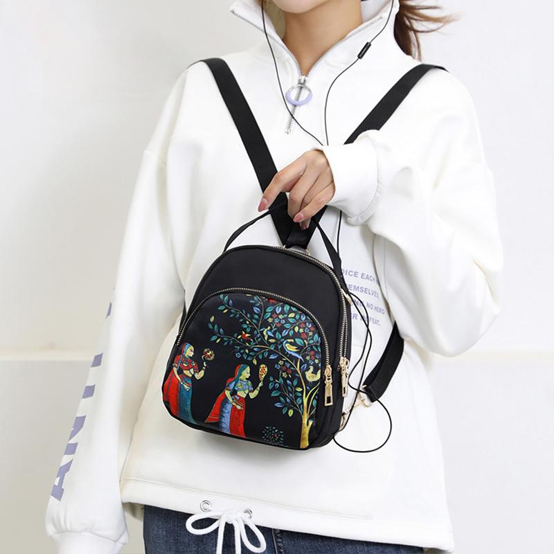 Trendy nový nylonový batoh pro ženy Multifunkční taška přes rameno Potisk Vodotěsný batoh Travel Lady Pack