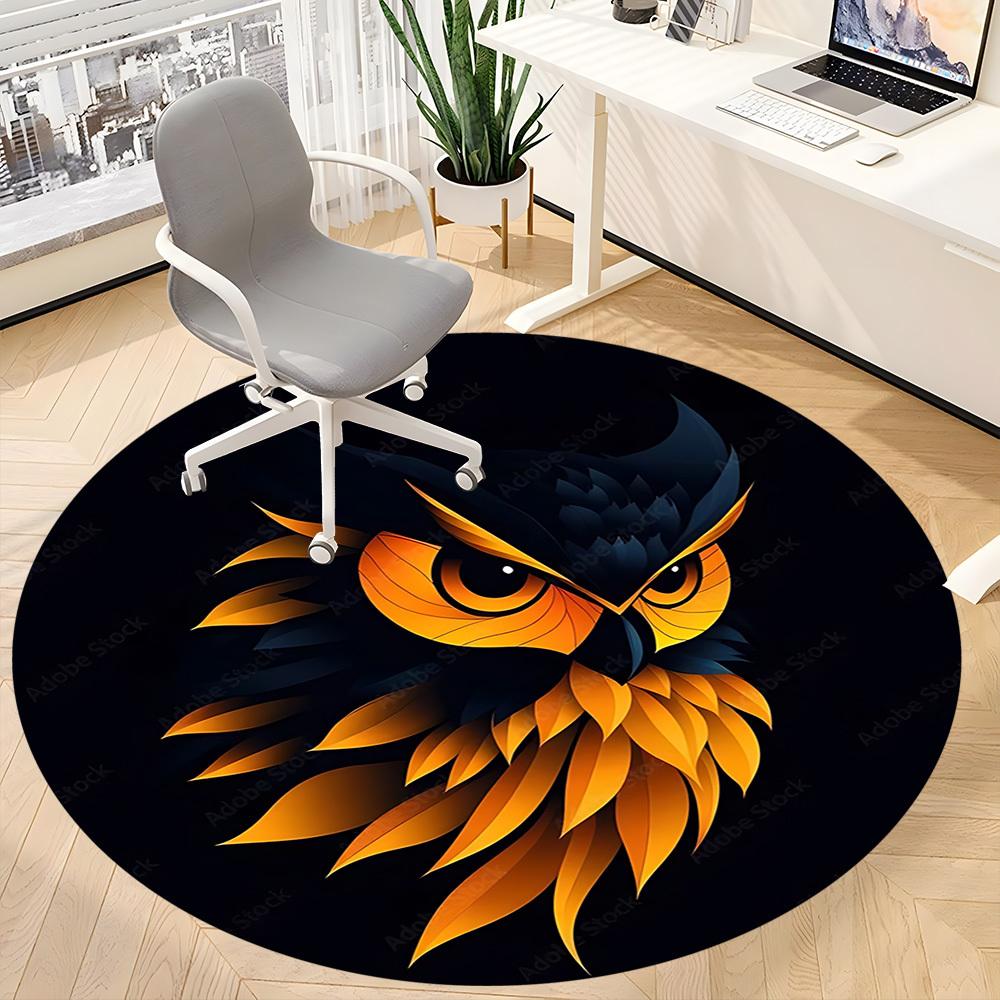 1pc Owl Head Chair Carpet for Office, Round Non Slip Durable Large Size Office Carpet, Suitable for Office