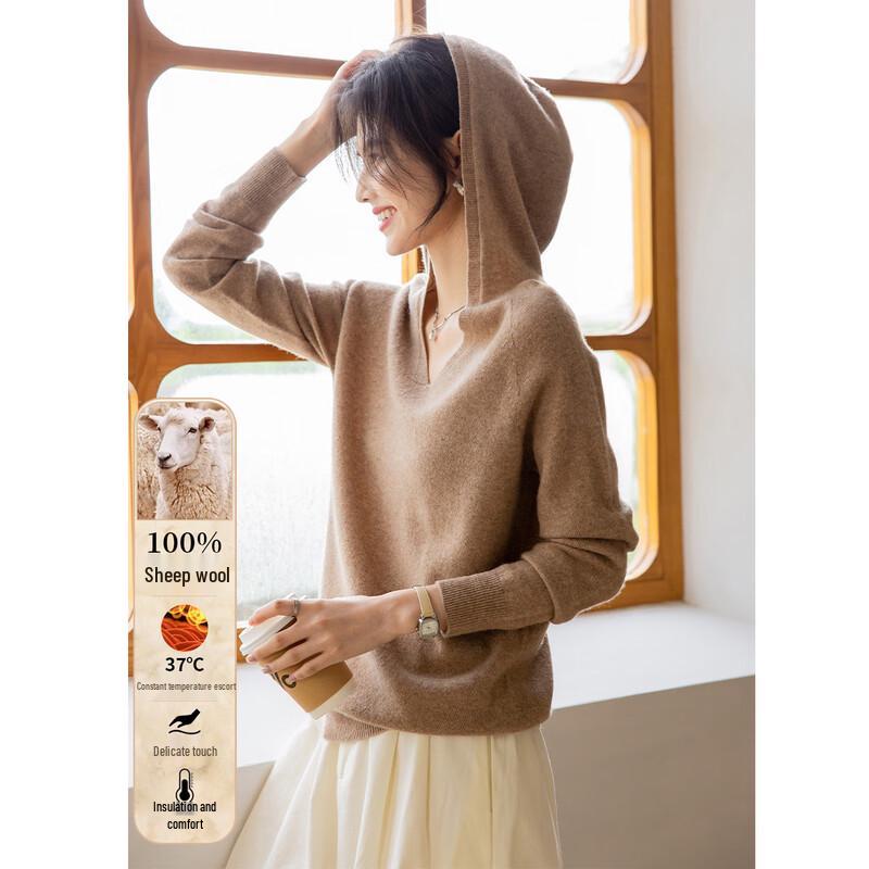 

Mokana Women s Long Sleeve Hooded Wool Sweater One Size