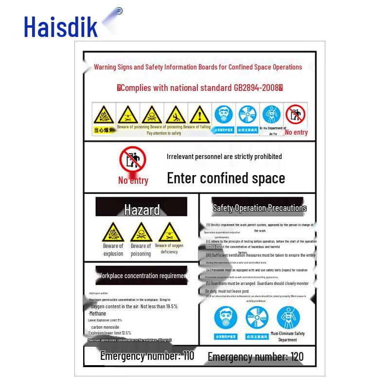 HAISDIK Limited Space Safety Warning Sign