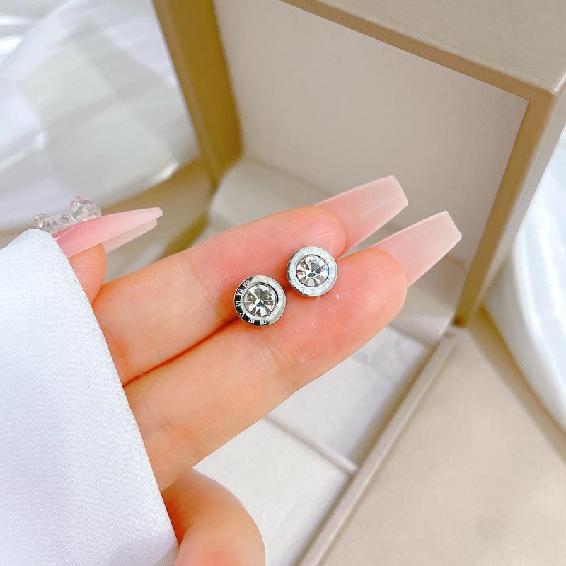 Roman Zircon Minimalist Stud Earrings Cold Men'S And Women'S Earrings Personality Temperament Banquet Earrings