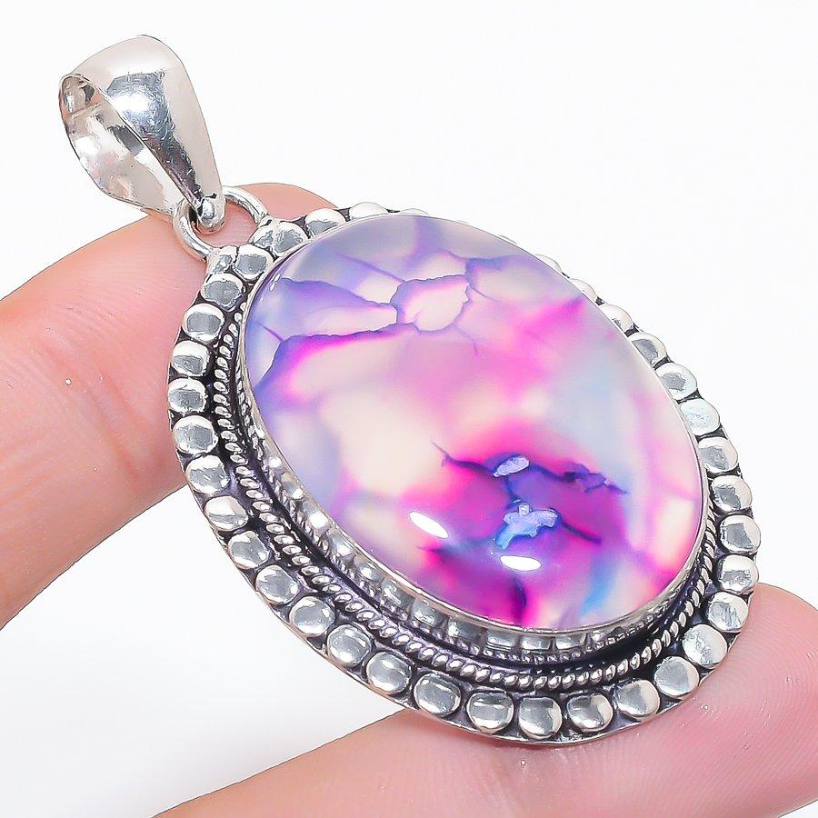 Pink Solar Quartz Gemstone 925 Sterling Silver Jewelry Pendant 2.36"