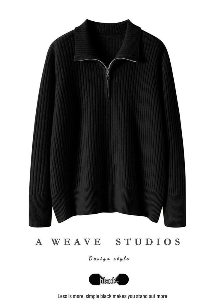 Elegant European Cashmere Lambswool Zip-Up Sweater for Women