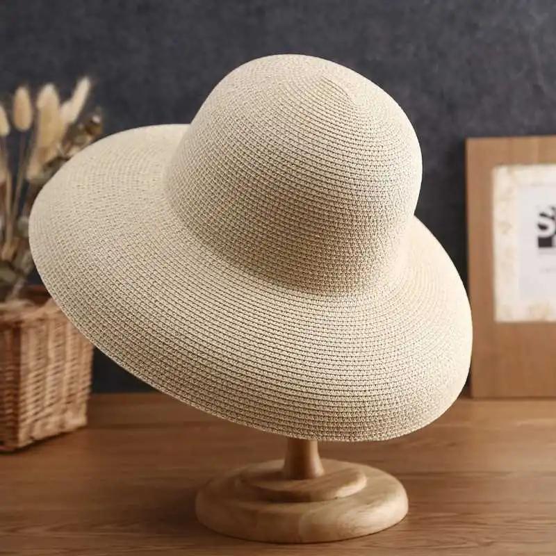 WTEMPO Women's Wide Brim Solid Color Outdoor Sunscreen Hats Elegant Casual Foldable Summer Versatile Straw Hats