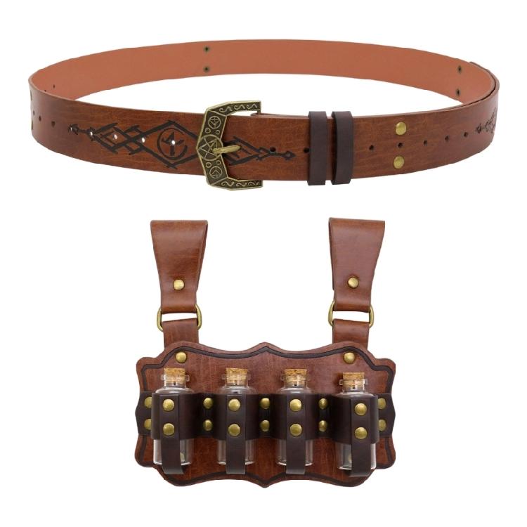 

Eye Catching Steampunk Styles PU Leather Waist Belt Set Containing Multiuse Alchemies Bottle Halloween Costume Accessory