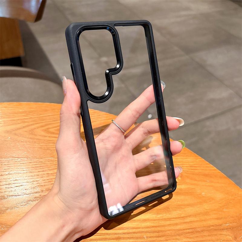 HD Transparent Acrylic Case For Samsung Galaxy S25 S24 Ultra Plus Metal Camera Ring Silicone Bumper Armor Shockproof Hard Cover