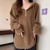 Navava Women Loose FiT Ribbed Half Zip Hooded Long Sleeve T shirT nT3238