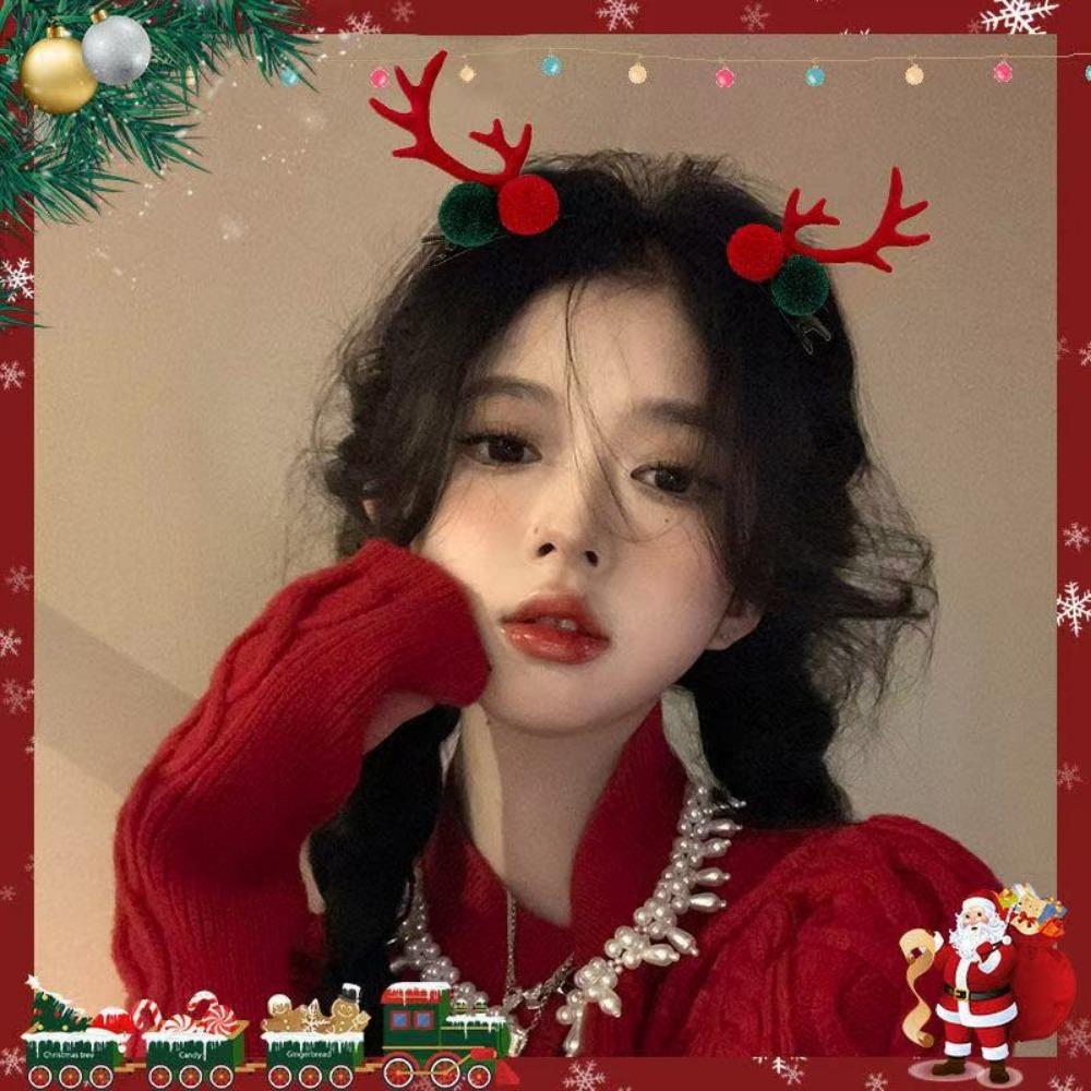 2pcs Assorted Christmas Reindeer Antler Hair Cute Pinecones Mushrooms Festive Accessories Holiday Parties Celebrations Hairpin