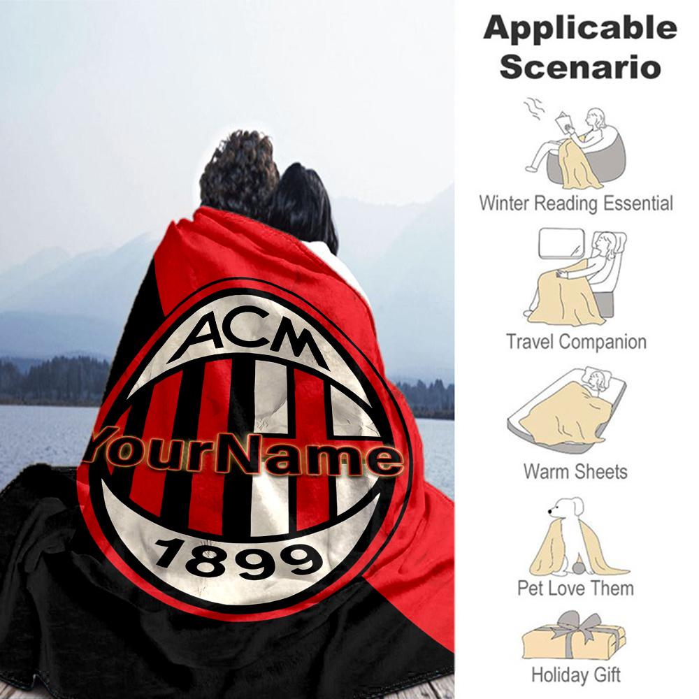 Ac Milan Customize Your Name Blanket Lightweight Personalized Blanket Warmthful Decor Great for Picnics Nap Office Bed Four Seasons Universal