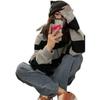 Korean Hoodies Women Vintage Stripe Sweatshirts Casual Oversized Long Sleeve Crew Neck Pullovers Thin Gray Y2k Tops Streetwear
