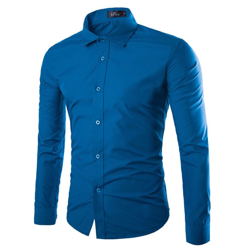 New Men's Fashion Shirt Slim Shirt Hundreds of Solid-coloured Business Casual Long-sleeved Shirt Male
