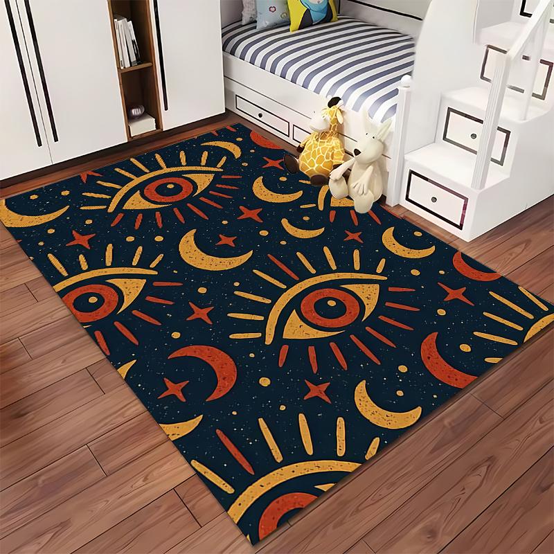 Abstract Mystical Eye Pattern Carpet with Sun, Moon, and Stars Design Suitable for use as an anti-slip for living room bedroom sofas