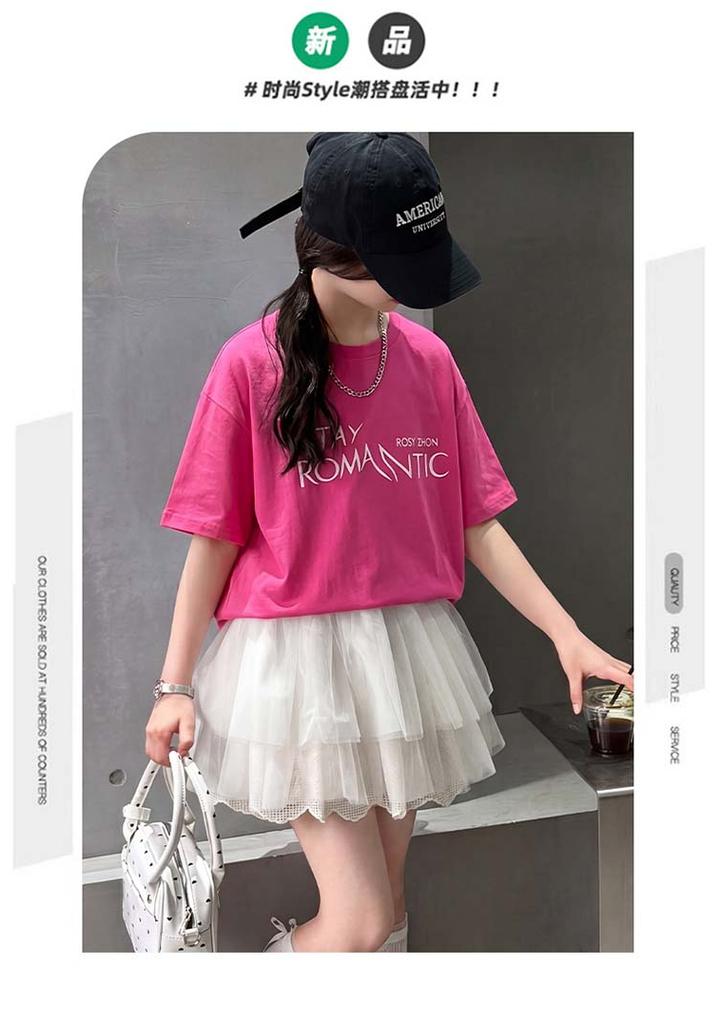 Girls' Short-Sleeved Set Summer 2026 New Item, Sweet and Fluffy Skirt for Big Children, Korean Style Outfit, Trendy and Fashionable Children's Trend